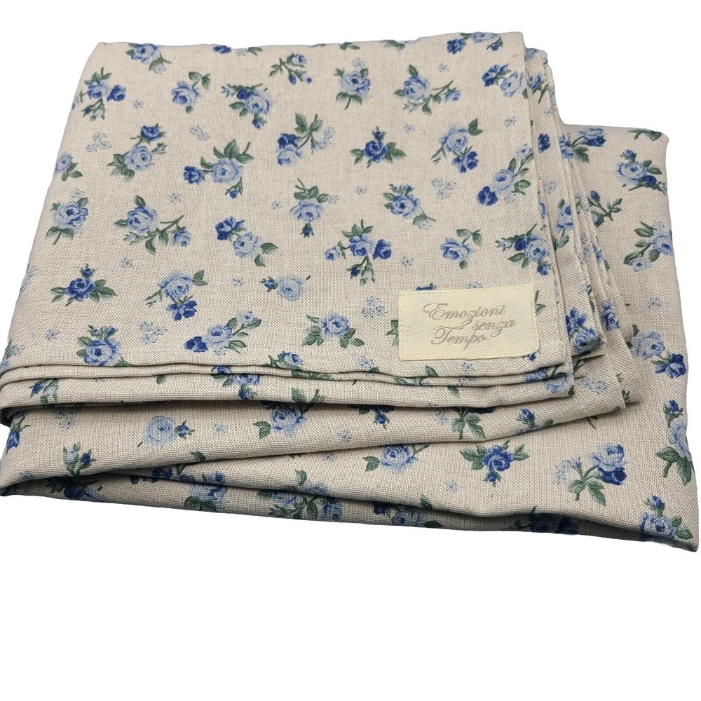 Emozioni Senza Tempo Italy  Tablecloth organic hemp blue roses  77x 53 new